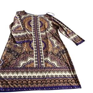 Haani XL Blue Cream Dress 3/4 Sleeve